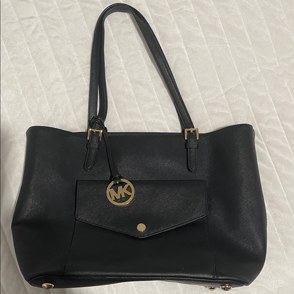 Michael Kors Black Tote with Gold Accents